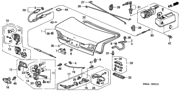 2002 Honda Accord Cable, Trunk & Fuel Lid Opener Diagram for 74880-S84-A01