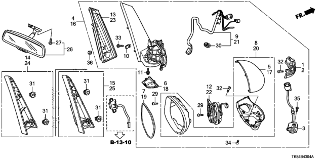 2014 Honda Odyssey Harness Set, R. Diagram for 76205-TK8-A71