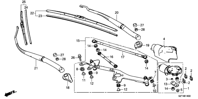 2011 Honda CR-Z Link, FR. Wiper Diagram for 76530-SZT-G01