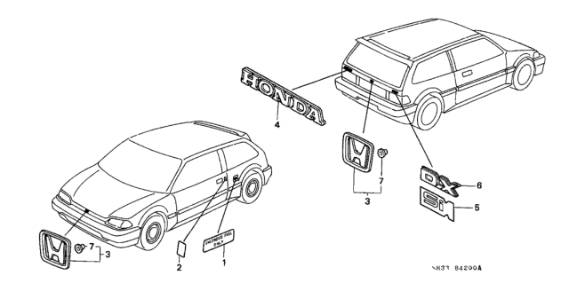 1990 Honda Civic Placard, Tire Pressure Specification Diagram for 42760-SH3-A30