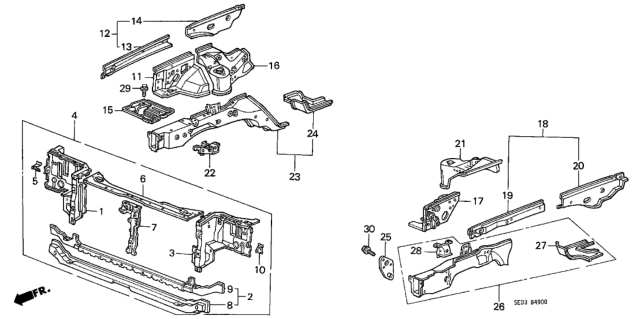 1988 Honda Accord Outrigger, L. FR. Side Frame Diagram for 60916-SE0-A50ZZ