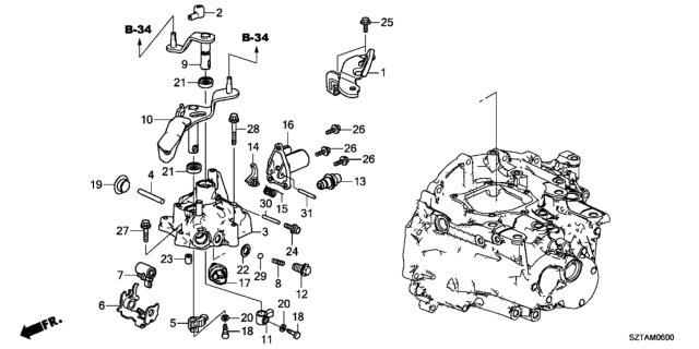2014 Honda CR-Z MT Shift Lever - Shift Arm Diagram