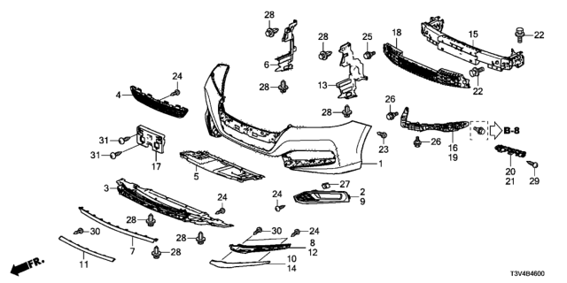 2014 Honda Accord Garnish, R. FR. Foglight Diagram for 71102-T3V-A01