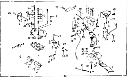 1976 Honda Accord Carburetor Assembly Diagram for 16100-671-671