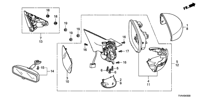 2020 Honda Accord Set Driver Side, Mirror Assembly Diagram for 76258-TVA-A02