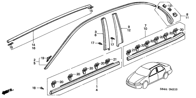 2002 Honda Accord Molding, R. Drip Roof Diagram for 72420-S84-A11