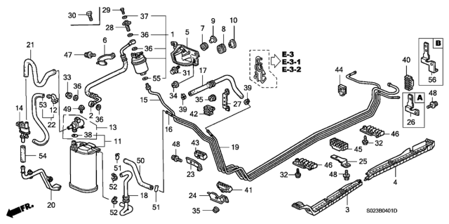 1998 Honda Civic Stay D, Fuel Pipe Diagram for 17764-ST7-L00
