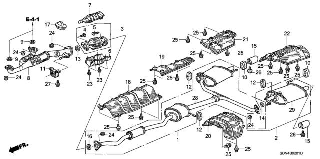 2004 Honda Accord Muffler Set, Driver Side Exhuast Diagram for 18035-SDP-A02