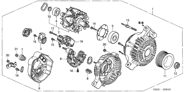 2005 Honda Civic Alternator (Reman) Core Id 9762219-267 102211-2670 Diagram for 06311-PRA-505RM