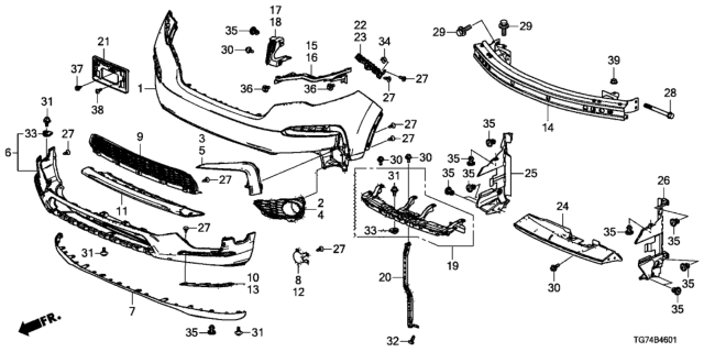 2019 Honda Pilot Beam, L. FR. Bumper Corner (Upper) Diagram for 71145-TG7-A00