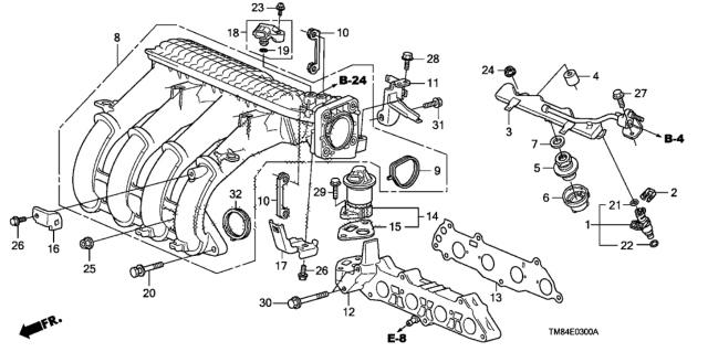 2012 Honda Insight Manifold Assembly, Intake Diagram for 17000-RBJ-000