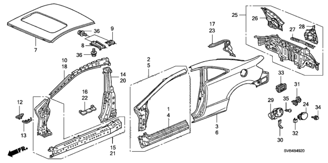 2011 Honda Civic Gusset, Roof Arch Diagram for 62145-SVA-A00ZZ