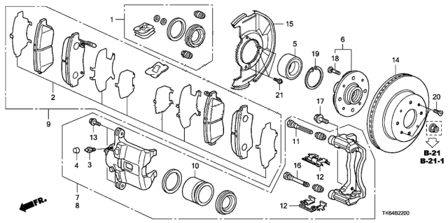 2012 Honda Fit Caliper Sub-Assembly Diagram for 45018-TF2-J01
