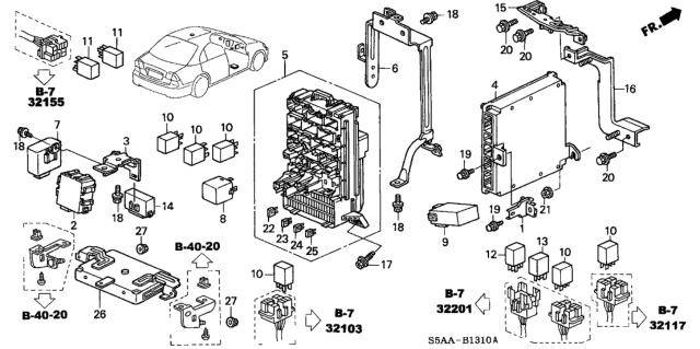 2004 Honda Civic Box Assembly, Fuse Diagram for 38200-S5A-A22