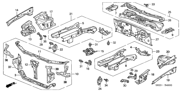 1998 Honda Accord Crossmember Set, Front (Lower) Diagram for 04603-S87-A00ZZ