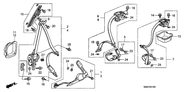 2011 Honda Civic Tongue & Buckle Set, Left Rear Seat Belt (Graphite Black) Diagram for 04826-SNA-A01ZC