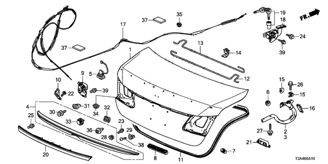 2013 Honda Accord Garnish Assembly, Rear License Diagram for 74890-T2A-A11