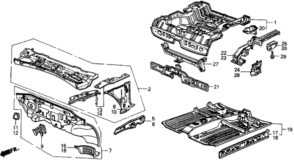 1986 Honda CRX Floor, FR. Diagram for 70210-SB2-665ZZ