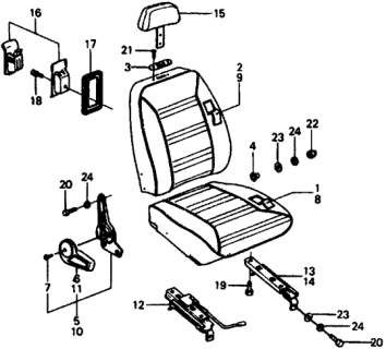 1977 Honda Civic Front Seat Components Diagram