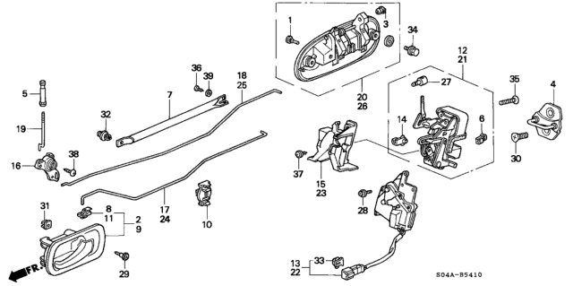 2000 Honda Civic Handle Assembly, Right Rear Door (Outer) (Vintage Plum Pearl) Diagram for 72640-S04-J01YS
