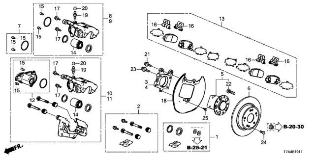 2021 Honda HR-V Rear Caliper Sub-Assembly Diagram for 43019-T7X-A61