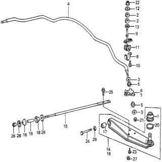 1982 Honda Accord Bracket, Left Front Stabilizer End Diagram for 51306-SA5-000