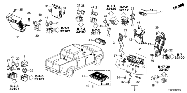 2019 Honda Ridgeline Box Assembly, Fuse Diagram for 38200-T6Z-A22