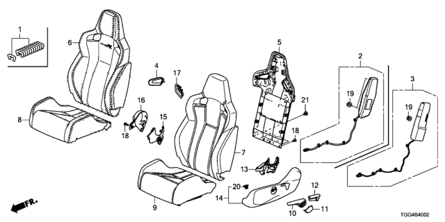 2019 Honda Civic Cover, Left Front Seat Cushion Trim (R-Red) Diagram for 81531-TGH-A11ZC