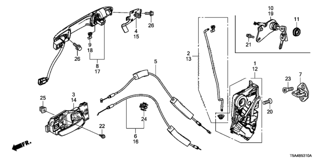 2016 Honda Fit Striker Assembly, Door Lock Diagram for 72135-T5A-003