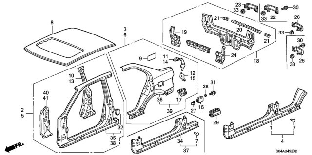 1998 Honda Civic Panel Set, R. RR. (Outer) Diagram for 04636-S1G-A00ZZ