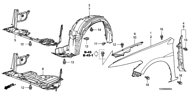 2008 Honda Accord Enclosure, L. FR. Fender Diagram for 74155-TE0-A00