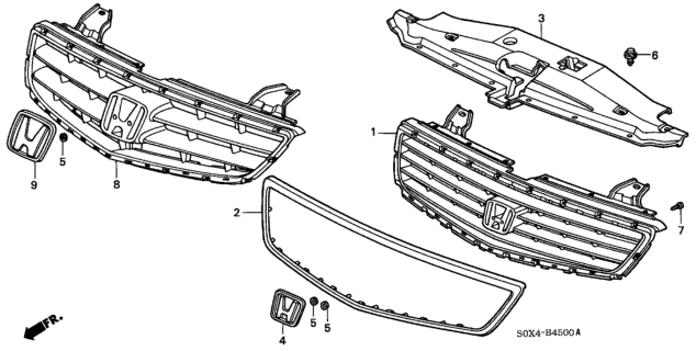 1999 Honda Odyssey Base, Front Grille Diagram for 71121-S0X-A01