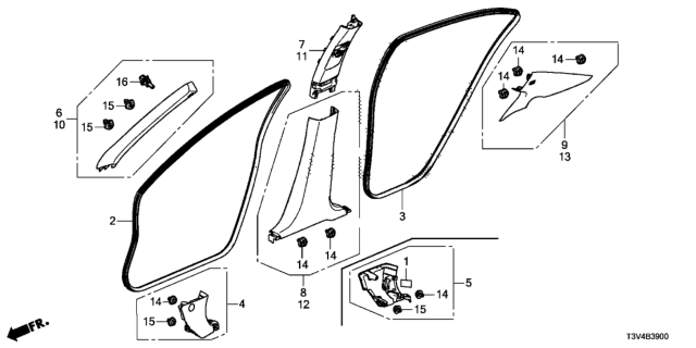 2014 Honda Accord Garnish Assy., R. FR. Pillar *NH882L* (PLATINUM GRAY) Diagram for 84101-T2A-Y01ZB