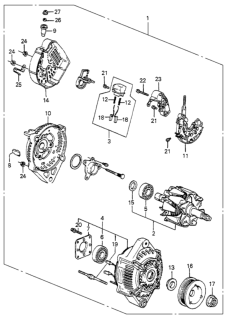 1984 Honda Accord Regulator Assembly Diagram for 31150-PD2-004