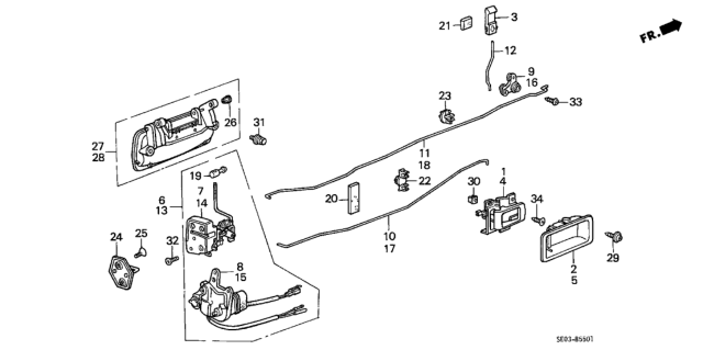 1989 Honda Accord Actuator Assembly, Right Rear Door Lock Diagram for 72615-SE3-A11