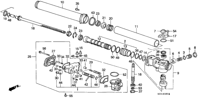 1989 Honda Accord Housing Sub-Assy., Steering Rack (LH) Diagram for 53608-SE0-A55