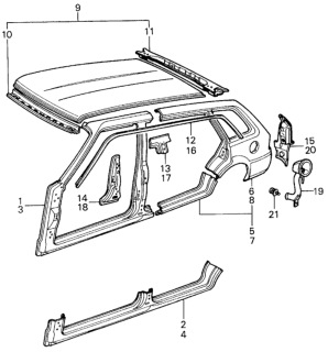1982 Honda Civic Body Structure - Outer Panel Diagram