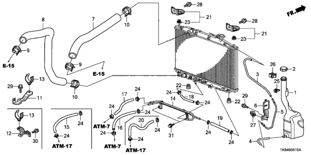 2017 Honda Odyssey Bracket, Water Hose Diagram for 19518-RYE-A00