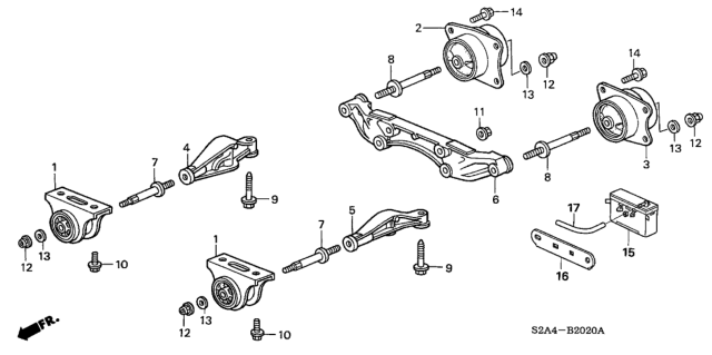 2007 Honda S2000 Bolt B, Differential Mounting Diagram for 90133-S2A-000