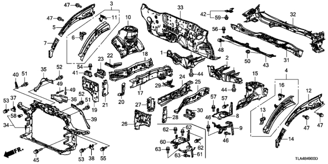 2018 Honda CR-V Bracket, R. FR. Bulkhead Diagram for 60615-TLA-A00ZZ