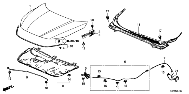 2021 Honda Insight Wire Assembly, Front Hood Diagram for 74131-TXM-A01