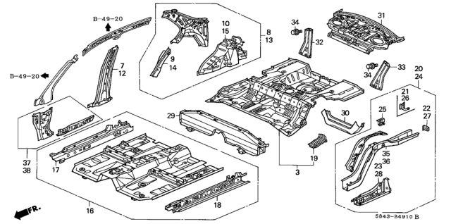 1998 Honda Accord Panel Set, RR. Floor Diagram for 04655-S84-A00ZZ
