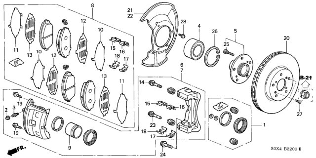 2001 Honda Odyssey Caliper Sub-Assembly, Left Front Diagram for 45019-S0X-A03