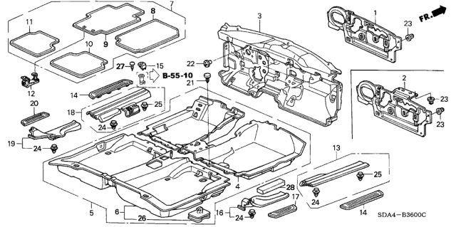 2003 Honda Accord Carpet, FR. Floor *YR239L* (KI IVORY) Diagram for 83301-SDA-A11ZC