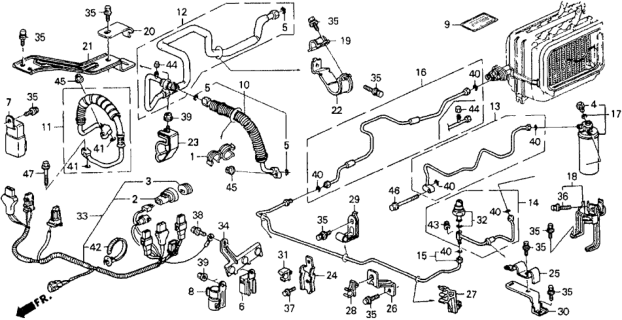 1990 Honda Accord A/C Hoses - Pipes Diagram