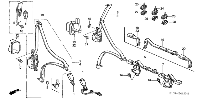 1997 Honda CR-V Outer Set, Left Front Seat Belt (Excel Charcoal) Diagram for 04818-S10-306ZA