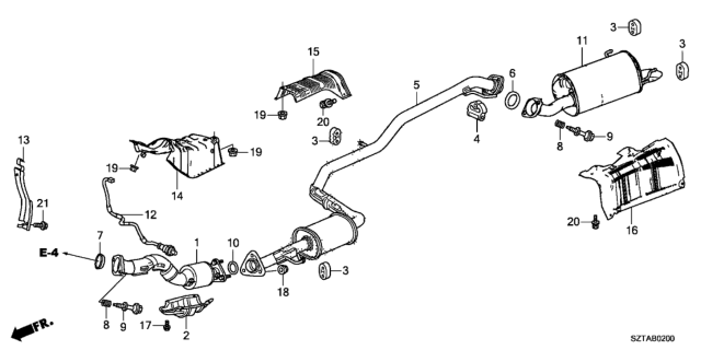 2013 Honda CR-Z Muffler, Exhuast Diagram for 18307-SZT-J02