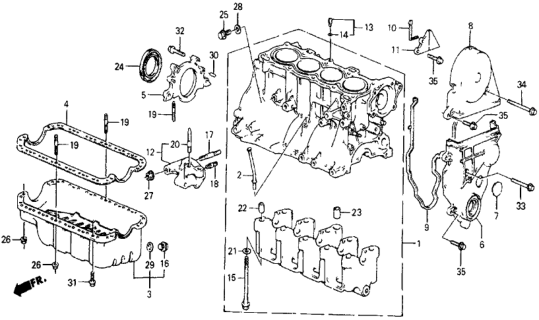 1986 Honda Civic Cylinder Block - Oil Pan Diagram