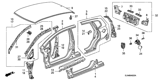 2008 Honda Fit Gutter, R. RR. Pillar (Lower) Diagram for 63330-SLN-A00ZZ