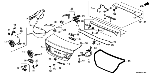 2013 Honda Civic Spring, R. Trunk Opener Diagram for 74871-TR6-A00